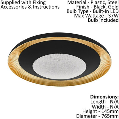 Elegant Black And Gold Flush Ceiling Light With Granille Led Shade