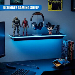 Black Floating Wall Shelf With Blue Led Light - thumbnail 5