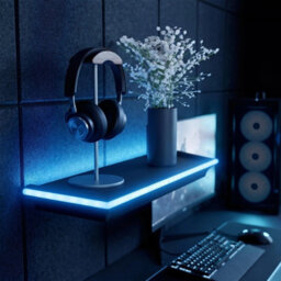 Black Floating Wall Shelf With Blue Led Light - thumbnail 3