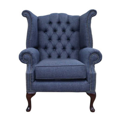 Chesterfield Georgian Wing Chair Gleneagles Plain Granite Fabric In Queen Anne Style - image 1