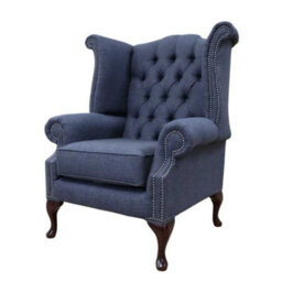 Chesterfield Georgian Wing Chair Gleneagles Plain Granite Fabric In Queen Anne Style - thumbnail 3