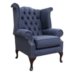 Chesterfield Georgian Wing Chair Gleneagles Plain Granite Fabric In Queen Anne Style - thumbnail 2