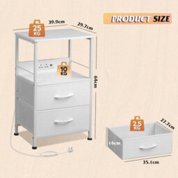 2Pcs Modern Led Bedside Table 2 Drawers Cabinet W/ Charging Station Nightstand - thumbnail 2