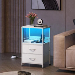 2Pcs Modern Led Bedside Table 2 Drawers Cabinet W/ Charging Station Nightstand - thumbnail 3
