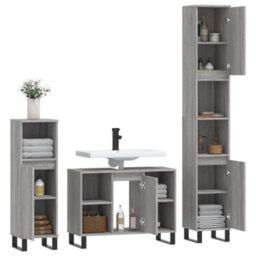 Berkfield 3 Piece Bathroom Furniture Set Grey Sonoma Engineered Wood - thumbnail 4