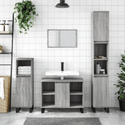 Berkfield 3 Piece Bathroom Furniture Set Grey Sonoma Engineered Wood - thumbnail 1