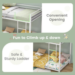 Costway 155 Cm Metal Bunk Bed Single Over Single Bunk Beds With Ladder-White - thumbnail 6