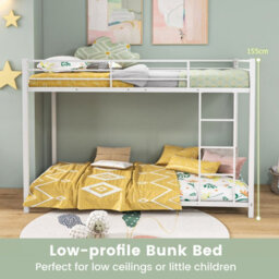 Costway 155 Cm Metal Bunk Bed Single Over Single Bunk Beds With Ladder-White - thumbnail 7