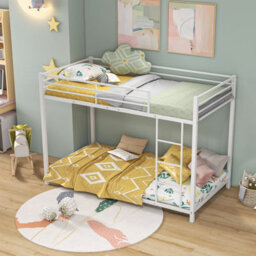 Costway 155 Cm Metal Bunk Bed Single Over Single Bunk Beds With Ladder-White
