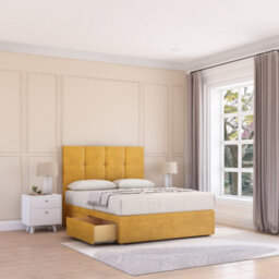 Sloomy Jasmine Mustard Plush 4Ft6 Memory Foam Bed Set With 2 Drawers, Mattress & Headboard- Double - thumbnail 2