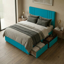 "Adore Designs Rio Plush Velvet Divan Bed, 50"" Headboard, Mattress & Footboard - 3Ft Single - Mallard - 2 Drawers Left Side" - thumbnail 2