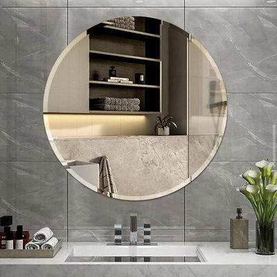 Biznest Frameless Wall Mirror 40X40Cm Round Mounted Modern Home Decor For Bathroom Bedroom Living Room