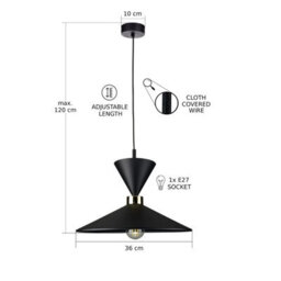 Luminosa Lighting Luminosa Amaris Dome Pendant Ceiling Light Black 1X E27 - thumbnail 3