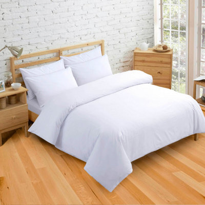 Velosso Plain Dyed Polycotton Duvet Cover Set With Button Enclosure, Easy Care, Machine Washable - White