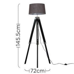 Valuelights Clipper Modern Black Wood And Silver Chrome Tripod Floor Lamp With Grey Shade - thumbnail 5