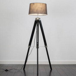 Valuelights Clipper Modern Black Wood And Silver Chrome Tripod Floor Lamp With Grey Shade - thumbnail 2