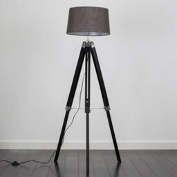 Valuelights Clipper Modern Black Wood And Silver Chrome Tripod Floor Lamp With Grey Shade - thumbnail 4