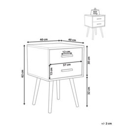 Wyld And Coco White Scandinavian Bedside Table With 2 Drawers And Solid Rubberwood Legs, Compact 40 X 40 X 61 Cm - thumbnail 4