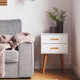 Wyld And Coco White Scandinavian Bedside Table With 2 Drawers And Solid Rubberwood Legs, Compact 40 X 40 X 61 Cm - thumbnail 2