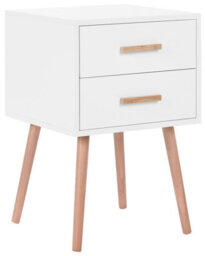 Wyld And Coco White Scandinavian Bedside Table With 2 Drawers And Solid Rubberwood Legs, Compact 40 X 40 X 61 Cm - thumbnail 3