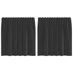 Berkfield Durable Voile Curtains With Tab Top 2 Pcs Black - thumbnail 1