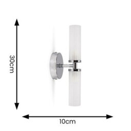 Valuelights Canya Polished Chrome Ip44 2 Way Frosted Reeded Glass Wall Light With Led Bulbs - thumbnail 5