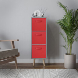 Urbn-Living Urbnliving 80Cm Height 3 Tier Grey Wooden Storage Bookcase Scandinavian Style Beech Legs With Red Inserts - thumbnail 2