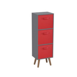 Urbn-Living Urbnliving 80Cm Height 3 Tier Grey Wooden Storage Bookcase Scandinavian Style Beech Legs With Red Inserts - thumbnail 3