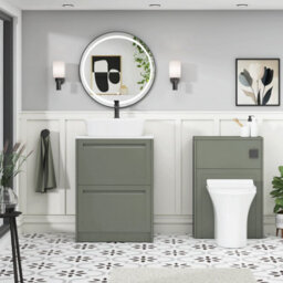 Royal Bathrooms Royal Bathroom Elmore 600mm Matt Green Freestanding Bathroom Vanity Unit 2 Drawer Plain White Worktop With Cube Basin - thumbnail 5