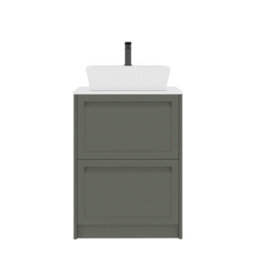 Royal Bathrooms Royal Bathroom Elmore 600mm Matt Green Freestanding Bathroom Vanity Unit 2 Drawer Plain White Worktop With Cube Basin - thumbnail 7