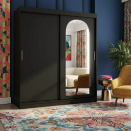 Selfie 180Cm Sliding Wardrobe 2 Door With Mirror Modern Bedroom And Living Room Storage Closet 180Cm Width Black With Drawers - thumbnail 1