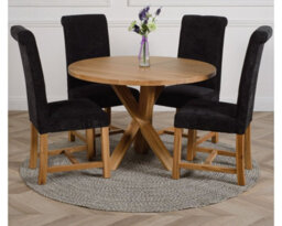 That's Furniture Oregon Round Oak Dining Table And 4 Chairs Dining Set With Washington Black Fabric Chairs - thumbnail 1