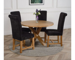 That's Furniture Oregon Round Oak Dining Table And 4 Chairs Dining Set With Washington Black Fabric Chairs - thumbnail 2