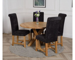 That's Furniture Oregon Round Oak Dining Table And 4 Chairs Dining Set With Washington Black Fabric Chairs - thumbnail 3