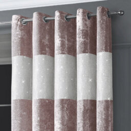 Intimates Diamante Velvet Fully Lined Curtains - Luxury Ring Top Window Drapes - Blush Pink