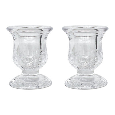 Clear Glass Candlestick Holder 6Cm - Flower Design (Set Of 2) - image 1