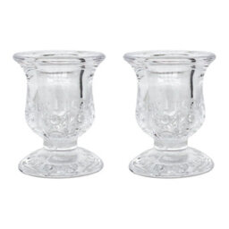 Clear Glass Candlestick Holder 6Cm - Flower Design (Set Of 2) - thumbnail 1