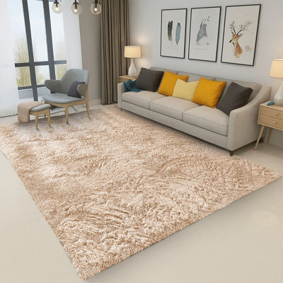 Bedlooms Beige Non-Slip Shaggy Rug 160X230Cm, Modern Area Rug Living Room Bedroom Hall Rugs