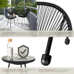 Tectake Garden Table And Chairs Santana - Retro Acapulco Design, Weather-Resistant, & Safety Glass Tabletop - Black - 1 - thumbnail 5