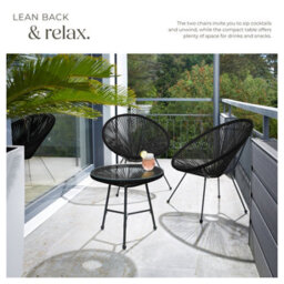 Tectake Garden Table And Chairs Santana - Retro Acapulco Design, Weather-Resistant, & Safety Glass Tabletop - Black - 1 - thumbnail 4