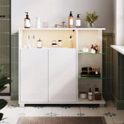 High Gloss Cabinet Freestanding Bathroom Storage Unit With Led Light Cupboards - thumbnail 3