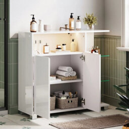 High Gloss Cabinet Freestanding Bathroom Storage Unit With Led Light Cupboards - thumbnail 5