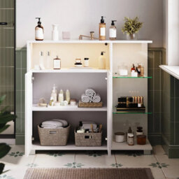 High Gloss Cabinet Freestanding Bathroom Storage Unit With Led Light Cupboards - thumbnail 4