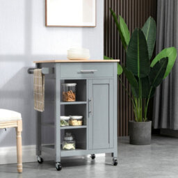 Homcom Compact Kitchen Trolley Utility Cart On Wheels With Open Shelf Grey - thumbnail 1