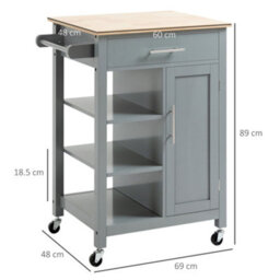 Homcom Compact Kitchen Trolley Utility Cart On Wheels With Open Shelf Grey - thumbnail 3