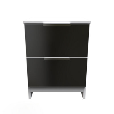 Poole 2 Drawer Bedside Cabinet In Black Gloss & White (Ready Assembled) - image 1