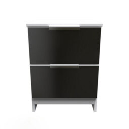 Poole 2 Drawer Bedside Cabinet In Black Gloss & White (Ready Assembled) - thumbnail 1
