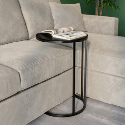 Urbn-Living Urbnliving 60Cm Height C-Shape Sofa Bed Snack Side End Portable Small Couch Table Black Legs Glass Top - thumbnail 3