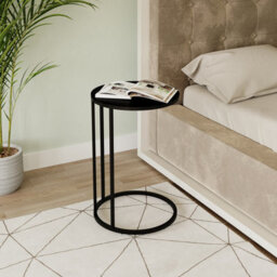 Urbn-Living Urbnliving 60Cm Height C-Shape Sofa Bed Snack Side End Portable Small Couch Table Black Legs Glass Top - thumbnail 2