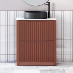 Royal Bathrooms Avenza 800mm Terracotta Clay Floor Standing Countertop Bathroom Vanity Unit 2 Drawer With Art Round Black Basin - thumbnail 1